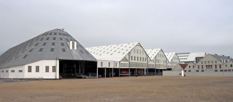 The landward elevations of the five slips at Chatham Dockyard