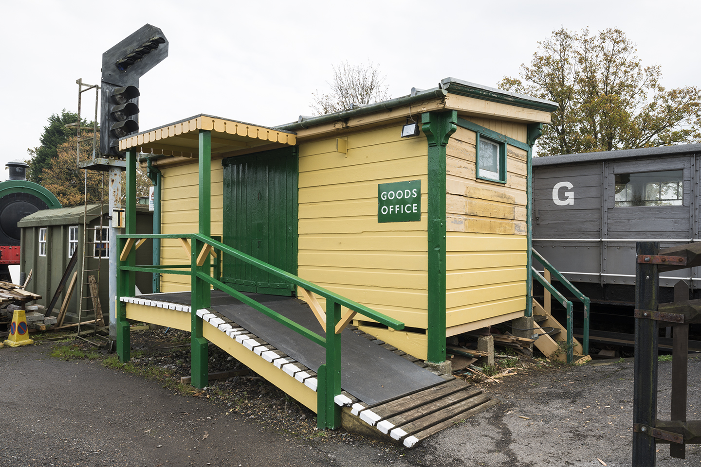 Isfield, one of the smallest types of goods shed, called a 'lock-up goods, built in 1898. The ramp and canopy were added after the site became a heritage railway.