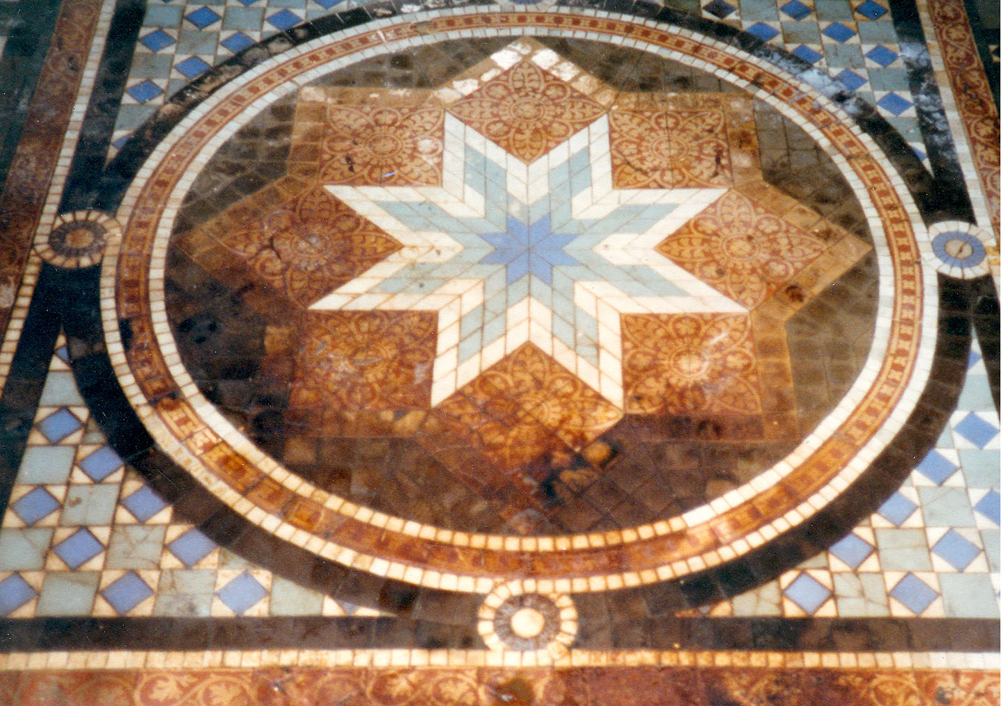 A mosaic tiled floor in a hot room at Glossop Road, Manchester