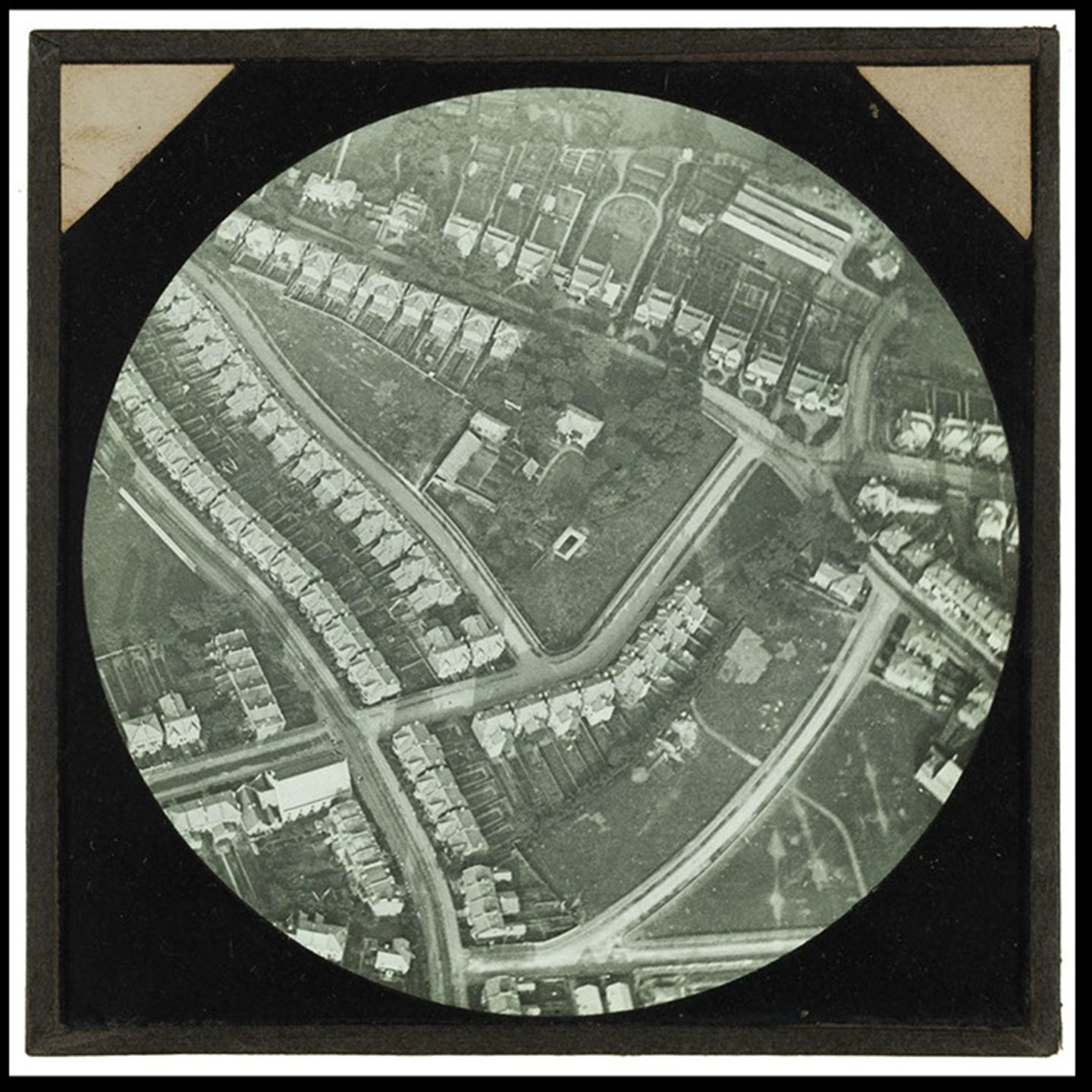 An aerial view of Clatford House and the surrounding streets, taken from 1900 feet