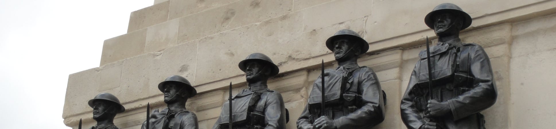 Statues of five guardsmen on the Guards Memorial by Horse Guards Parade, Westminster. It was unveiled in 1926 and commemorates the 14,000 Guardsmen who died in the First World War.
