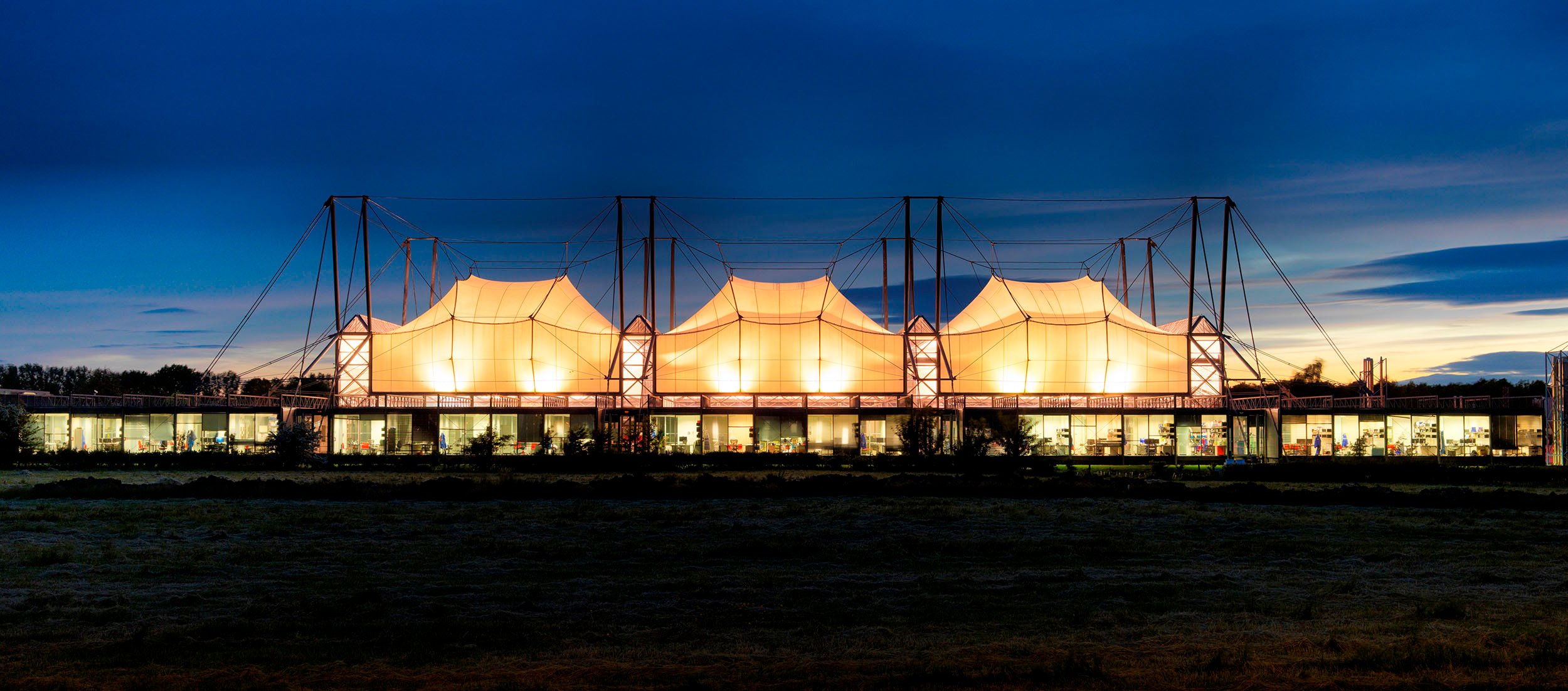 General view of east elevation of Schlumberger Research Centre at twilight