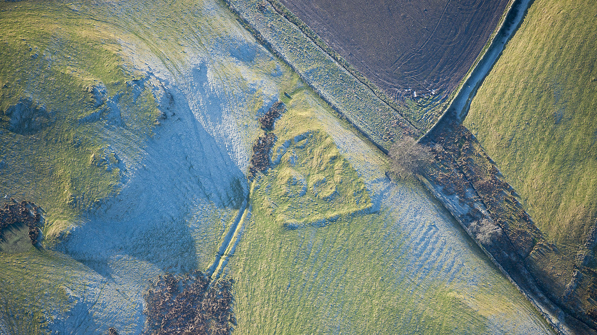 Aerial view of Iron Age Roman settlement at Gillsmere, Cumbria