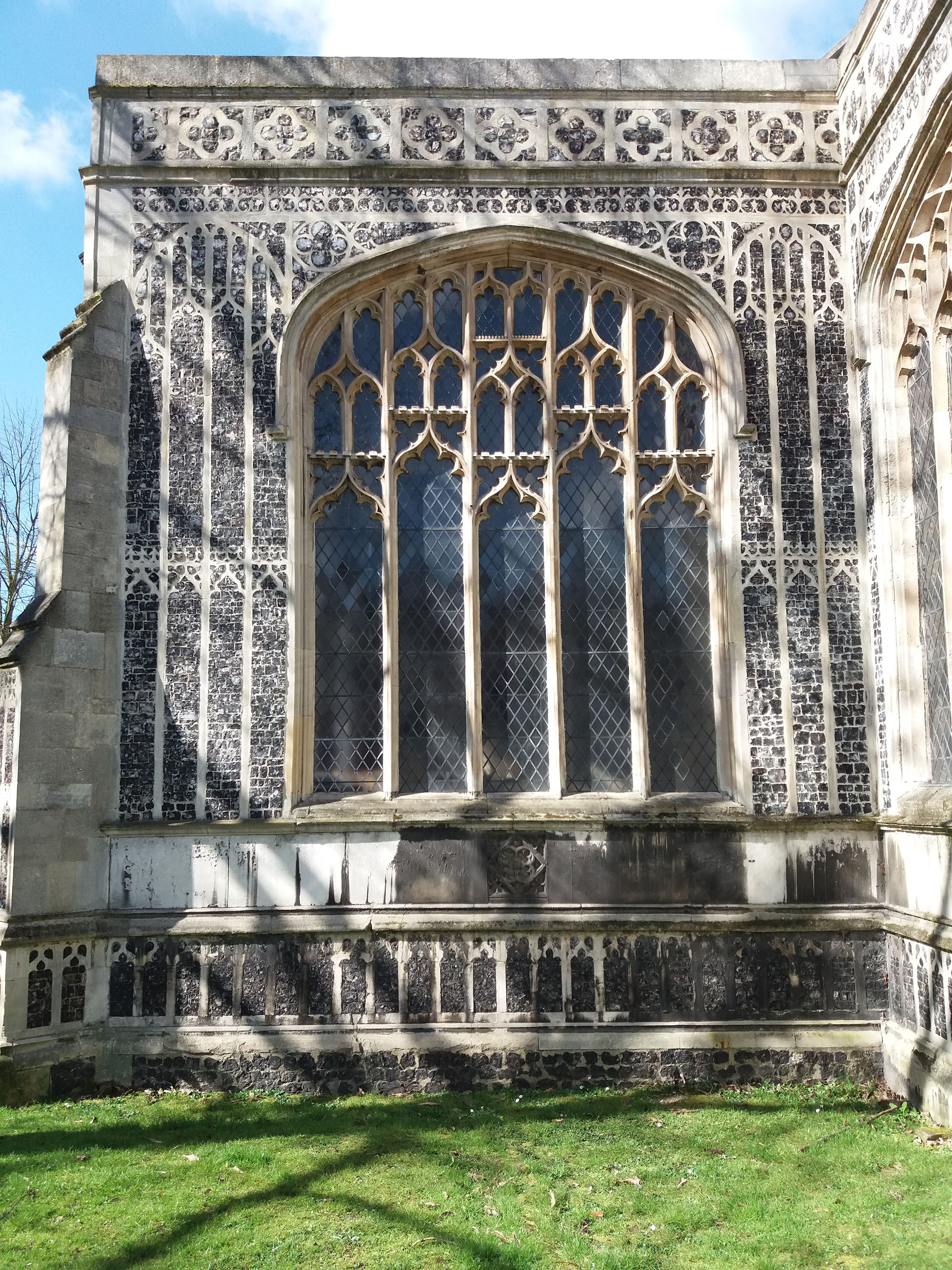 Exterior view of church window and surrounding stonework