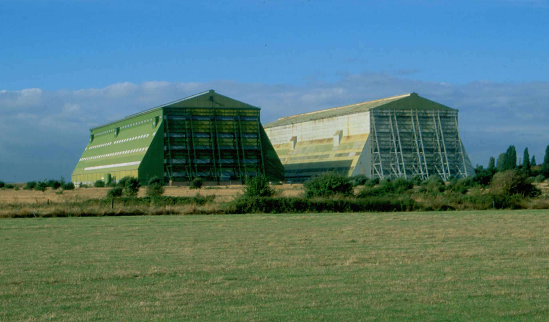 Cardington, Bedfordshire, the two, massive, corrugated iron clad the airship hangars are listed Grade II*