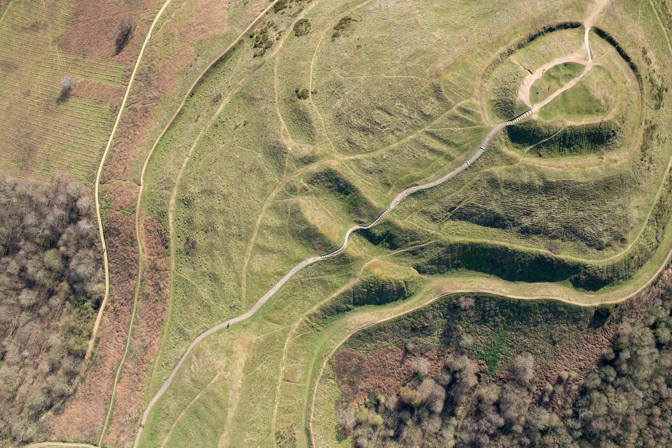 An aerial photograph of a hillfort.