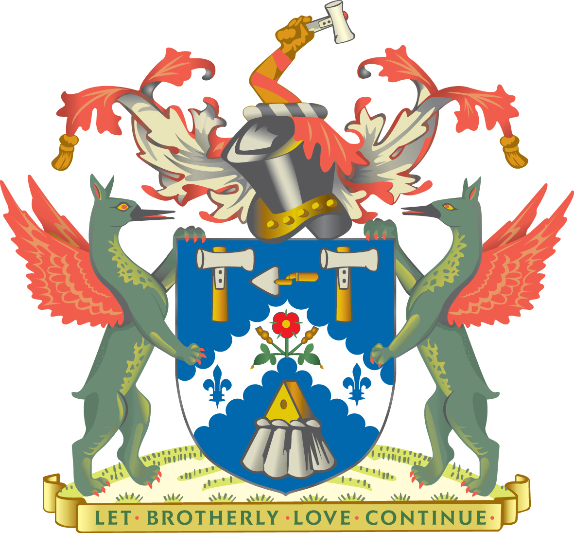 logo for The Worshipful Company of Plaisterers. Motto reads: Let brotherly love continue