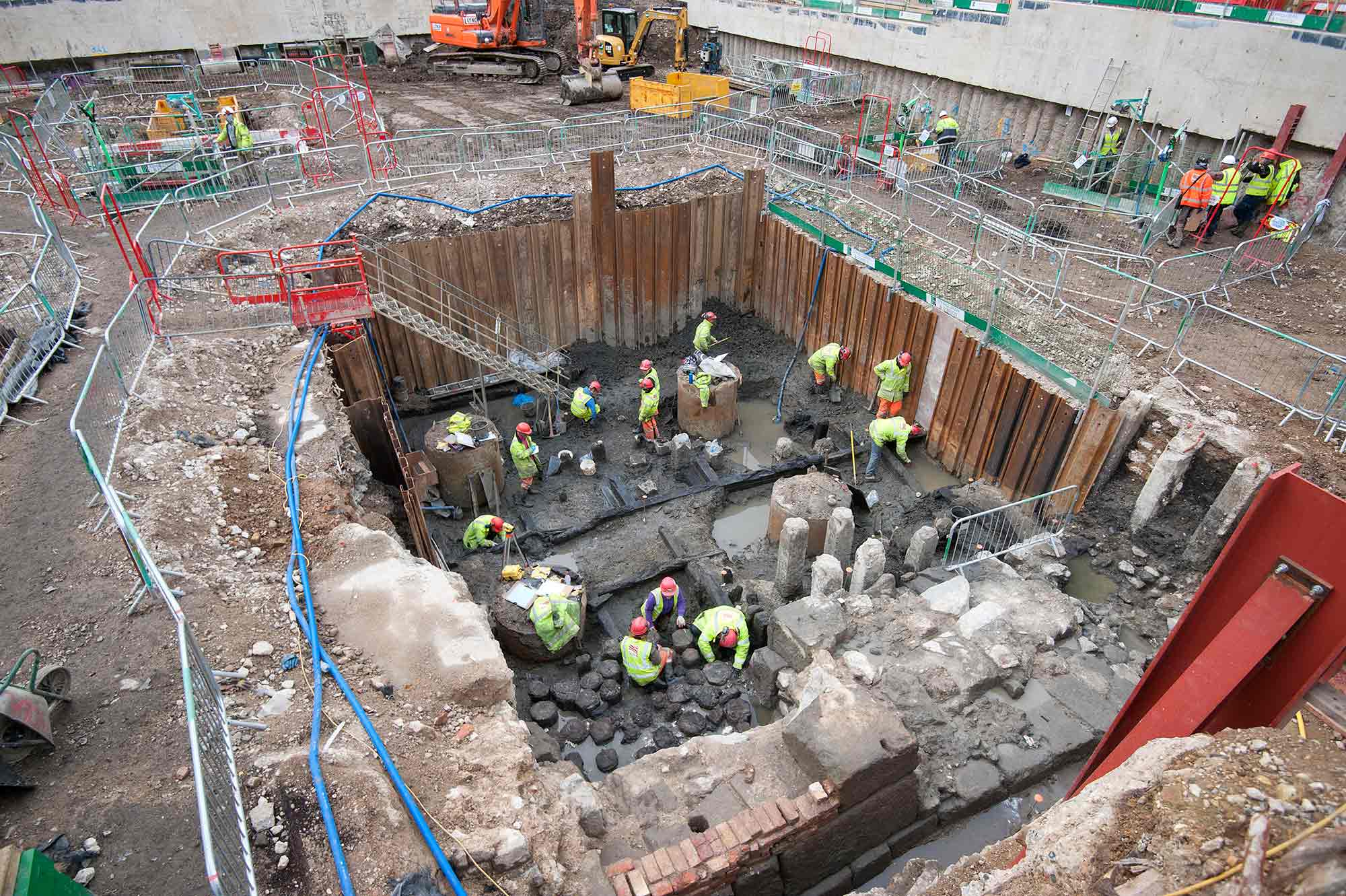 People working on an excavation site